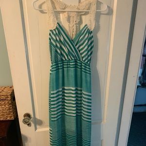 Green/white stripes maxi with crochet straps